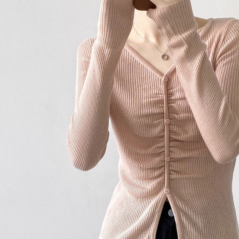 Collared Knitted Bottoming Shirt For Women, Pleated Sweater, Long-Sleeved 2025 Style, Slim Fit, Versatile And Stylish Design Top - Image 1